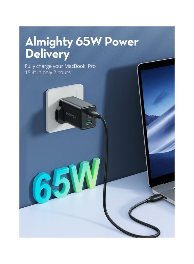 RAVPOWER - Rp-Pc172 Pd 65W Wall Charger Black - Image 1