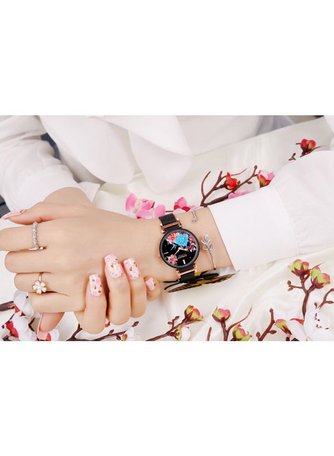 كارين ساعة يد بعقارب وسوار من الإستانلس ستيل طراز 9053 - قياس 30 مم - لون أسود للنساء - Image 4