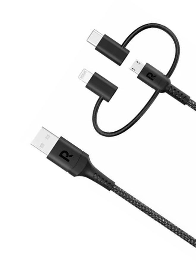 RAVPOWER - MFi Certified 3 In1 Global USB Micro With Type C And Lightning Charging Cable 12M Black - Image 1