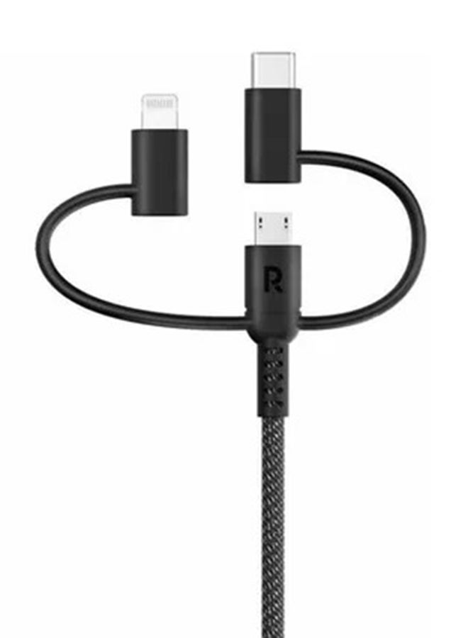 RAVPOWER - MFi Certified 3 In1 Global USB Micro With Type C And Lightning Charging Cable 12M Black - Image 1