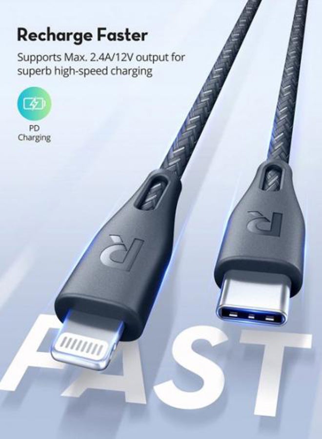 RAVPOWER Type-C To Lightning Charging Cable 2M Grey - Image 2