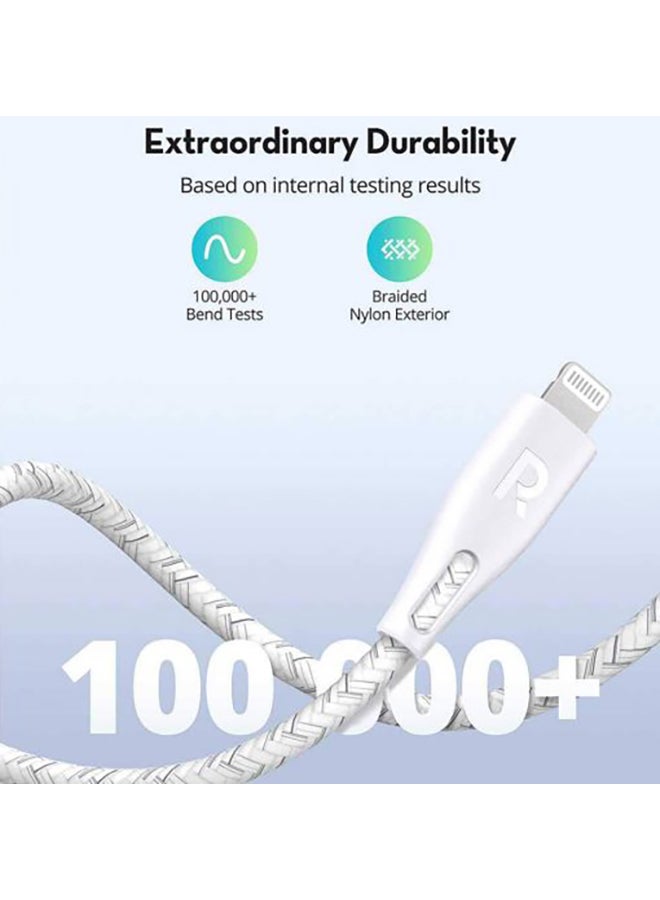 RAVPOWER MFi Certified USB C Cable With Lightning Connector 2M RPCB1018 White  - Image 3