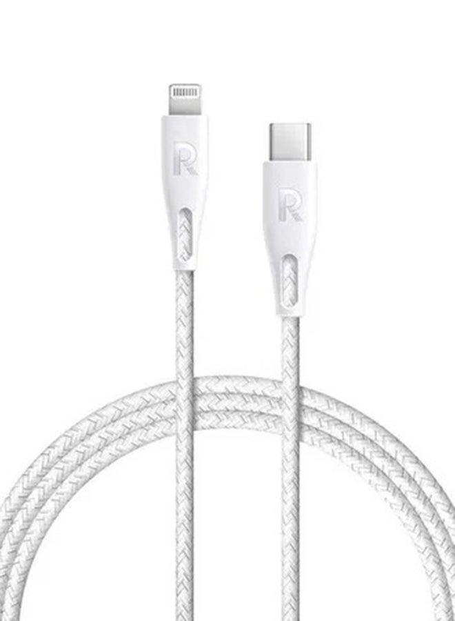 RAVPOWER MFi Certified Nylon TypeC To Lightning Charging Cable 12M White  - Image 1