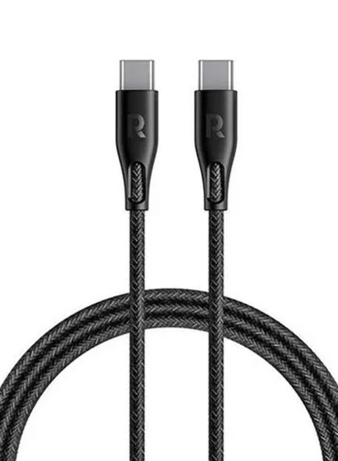 RAVPOWER - Nylon Braid Type-C To Type-C Fast Charging Cable 60W 1.2M Black - Image 1