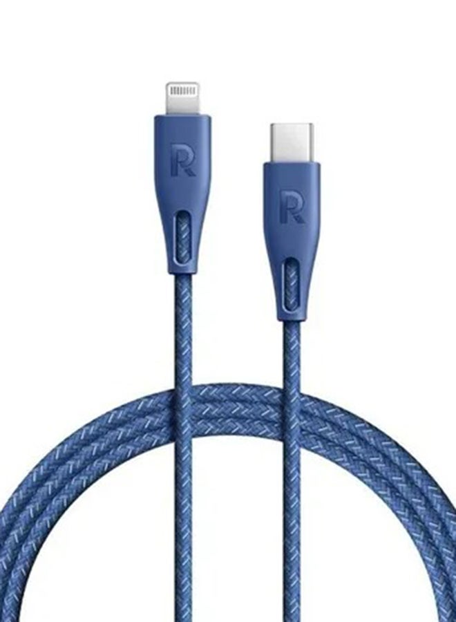 RAVPOWER MFi Certified Nylon TypeC To Lightning Charging Cable 12M Blue  - Image 1
