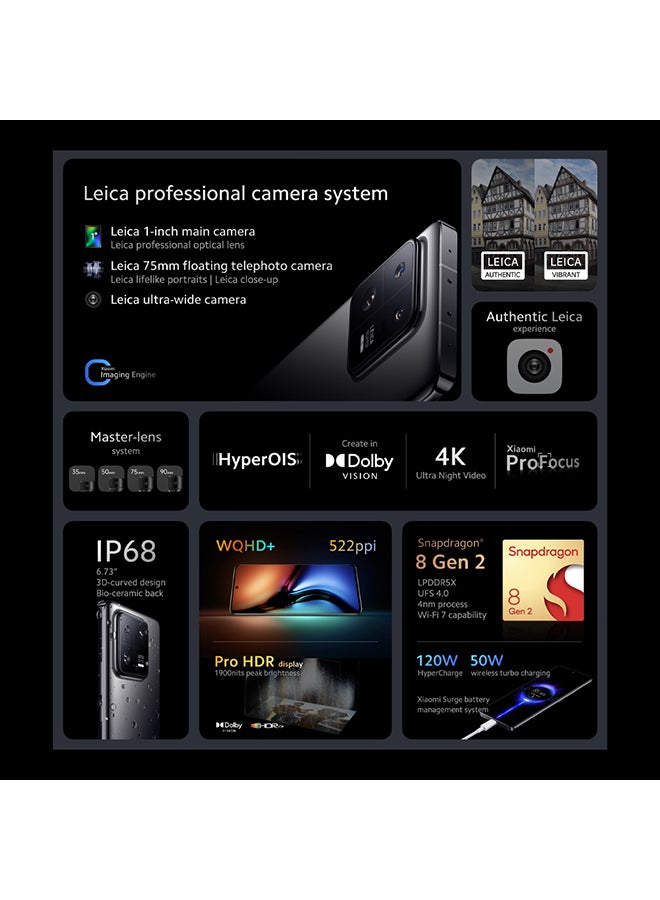 شاومي - 13 Pro ثنائي الشريحة، أسود سيراميك، 12 جيجابايت رام، 512 جيجابايت، 5G - الإصدار العالمي - Image 1