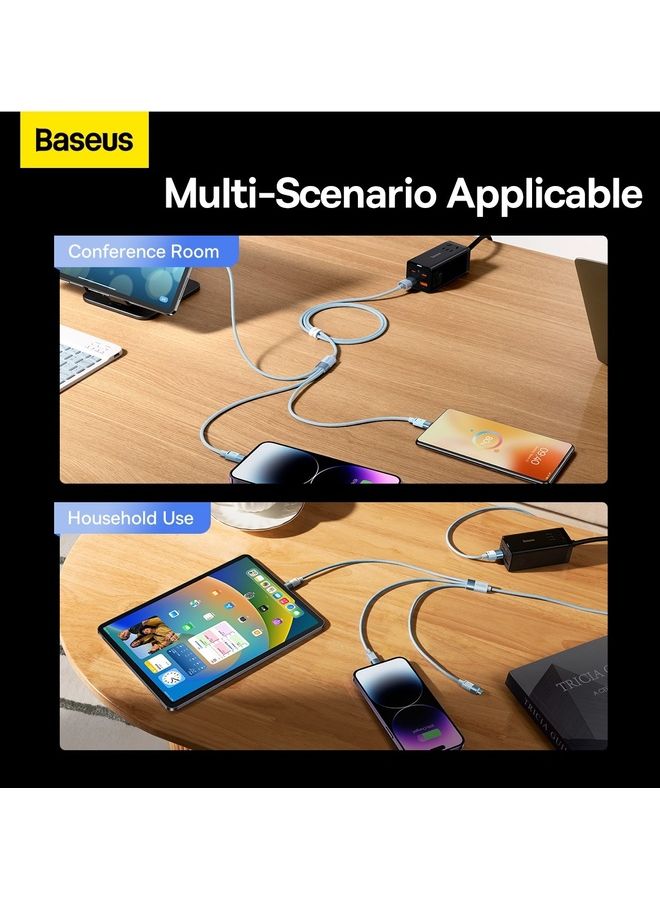 Baseus - 3 in 1 Multi Charging Cable, Nylon Braided USB to Lightning And USB-C Multi Charger Cord for Multiple Devices Apple + Android Fast Charger Cable for iPhone 14/13/12/11/8/iPad Pro, Samsung Series 1.2M Blue - Image 1