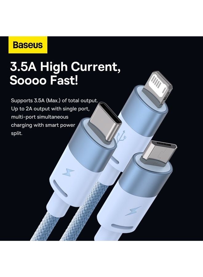 Baseus - 3 in 1 Multi Charging Cable, Nylon Braided USB to Lightning And USB-C Multi Charger Cord for Multiple Devices Apple + Android Fast Charger Cable for iPhone 14/13/12/11/8/iPad Pro, Samsung Series 1.2M Blue - Image 1