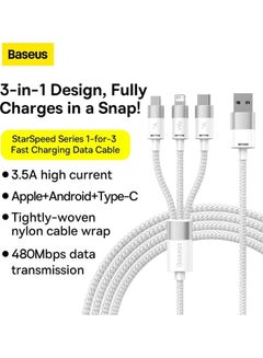بيسوس كابل شحن متعدد 3 في 1، سلك شاحن USB مضفر من النايلون إلى Lightning وUSB-C لأجهزة متعددة، كابل شاحن سريع Apple &amp; Android لأجهزة iPhone 14/13/12/11/8/iPad Pro، Samsung Series 1.2M  - Image 2