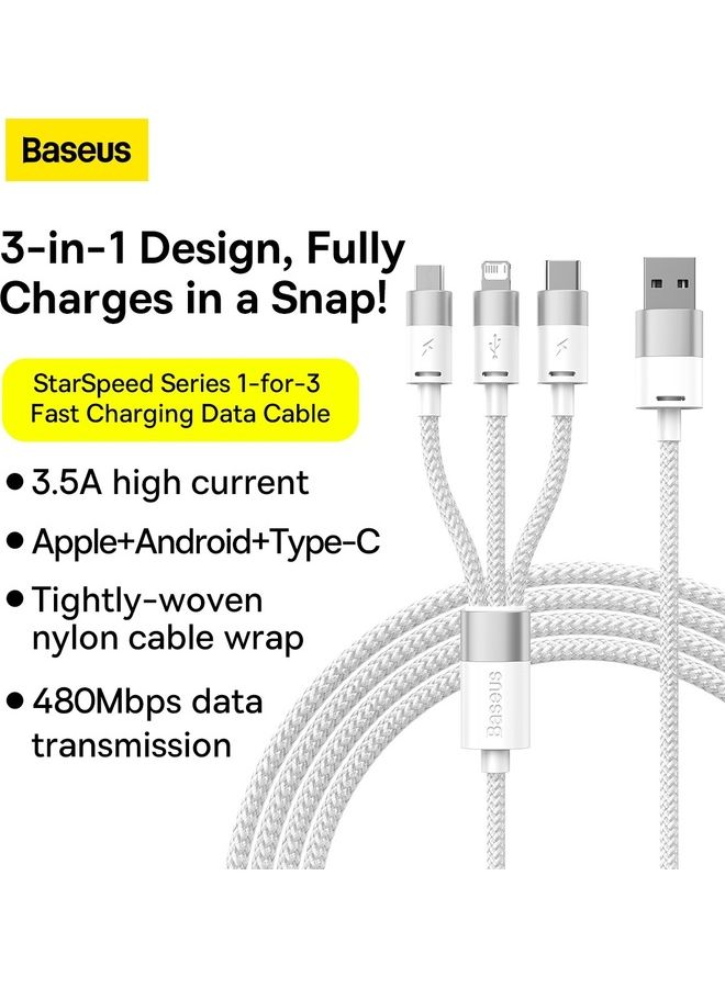 بيسوس - كابل شحن متعدد 3 في 1، سلك شاحن USB مضفر من النايلون إلى Lightning وUSB-C لأجهزة متعددة، كابل شاحن سريع Apple &amp; Android لأجهزة iPhone 14/13/12/11/8/iPad Pro، Samsung Series 1.2M - Image 1