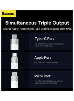 بيسوس كابل شحن متعدد 3 في 1، سلك شاحن USB مضفر من النايلون إلى Lightning وUSB-C لأجهزة متعددة، كابل شاحن سريع Apple &amp; Android لأجهزة iPhone 14/13/12/11/8/iPad Pro، Samsung Series 1.2M  - Image 3