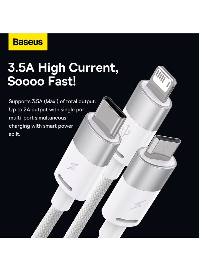 بيسوس - كابل شحن متعدد 3 في 1، سلك شاحن USB مضفر من النايلون إلى Lightning وUSB-C لأجهزة متعددة، كابل شاحن سريع Apple &amp; Android لأجهزة iPhone 14/13/12/11/8/iPad Pro، Samsung Series 1.2M - Image 1