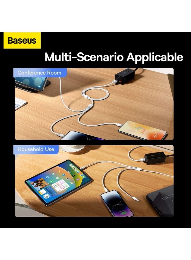 بيسوس - كابل شحن متعدد 3 في 1، سلك شاحن USB مضفر من النايلون إلى Lightning وUSB-C لأجهزة متعددة، كابل شاحن سريع Apple &amp; Android لأجهزة iPhone 14/13/12/11/8/iPad Pro، Samsung Series 1.2M - Image 1