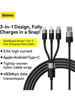 بيسوس كابل شحن متعدد 3 في 1، سلك USB مضفر من النايلون إلى Lightning وUSB-C متعدد الأجهزة لأجهزة متعددة كابل شاحن سريع Apple &amp; Android لأجهزة iPhone 14/13/12/11/8/iPad Pro، Samsung Series 1.2M  - Image 2