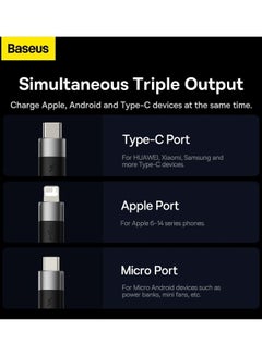 بيسوس كابل شحن متعدد 3 في 1، سلك USB مضفر من النايلون إلى Lightning وUSB-C متعدد الأجهزة لأجهزة متعددة كابل شاحن سريع Apple &amp; Android لأجهزة iPhone 14/13/12/11/8/iPad Pro، Samsung Series 1.2M  - Image 3