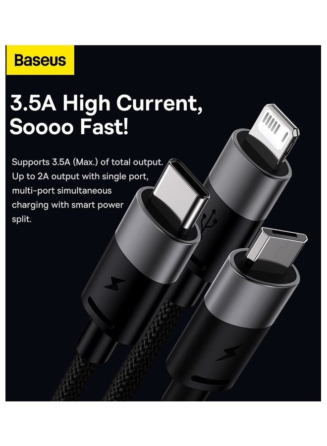 Baseus - 3 in 1 Multi Charging Cable, Nylon Braided USB to Lightning & USB-C Multi Charger Cord for Multiple Devices Apple & Android Fast Charger Cable for iPhone 14/13/12/11/8/iPad Pro, Samsung Series 1.2M Black - Image 1