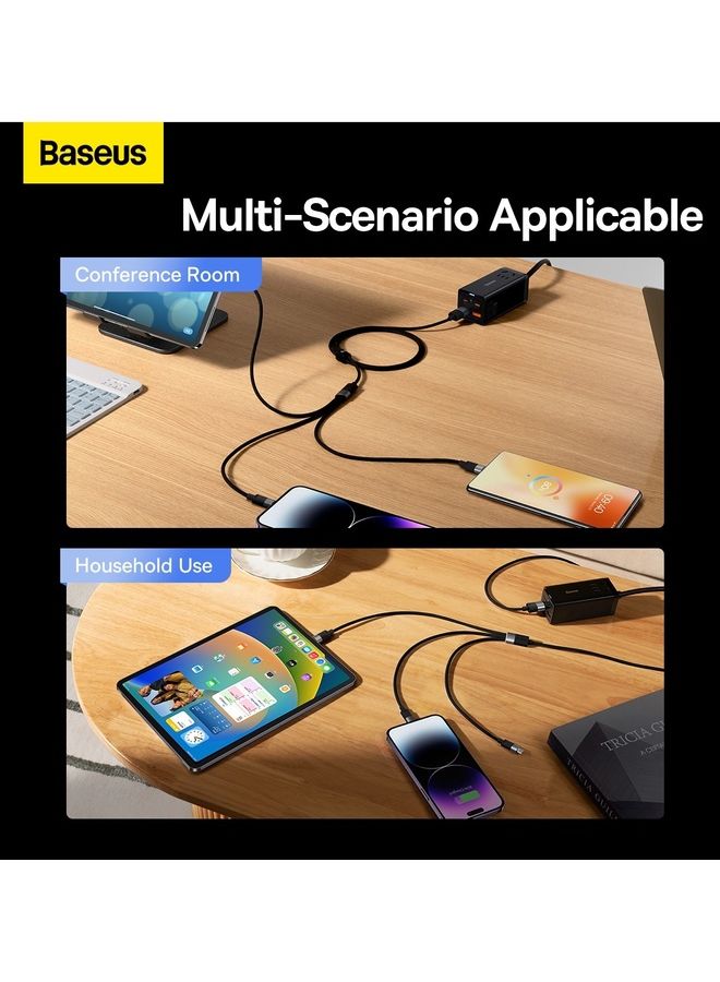 Baseus - 3 in 1 Multi Charging Cable, Nylon Braided USB to Lightning & USB-C Multi Charger Cord for Multiple Devices Apple & Android Fast Charger Cable for iPhone 14/13/12/11/8/iPad Pro, Samsung Series 1.2M Black - Image 1