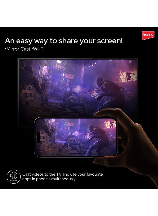 Impex - 65 Inch 4K Ultra HD Smart Android LED TV, Built-in Soundbar, A+ Grade Panel, Mirror Cast, HDMI\USB\Wi-Fi Input, Netflix, YouTube, Disney+, Apple TV+, Starz Play Arabia IX65UHDS Black - Image 1