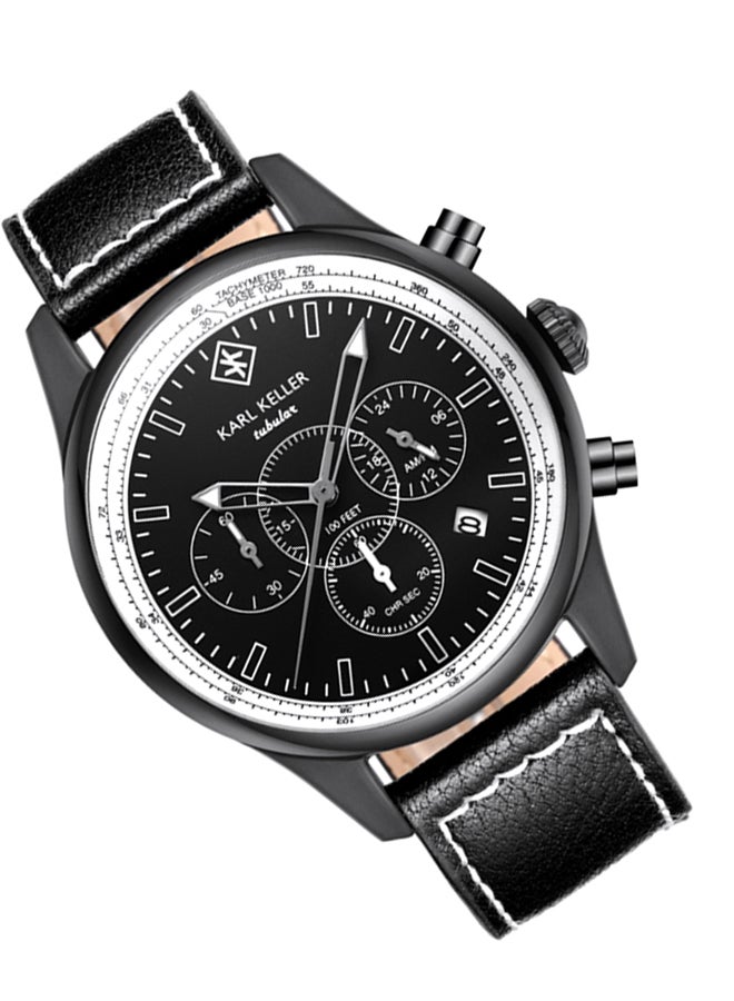 Men's Leather Chronograph Watch KKVI6405 - v1678883716/N19254415A_5