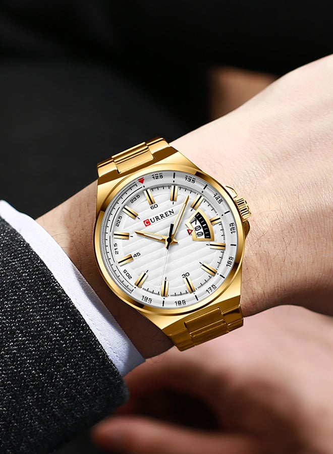 CURREN - Men's Waterproof Stainless Steel BAnd With CalAnder Quartz Watch 8375 - 45 mm - Gold - Image 1