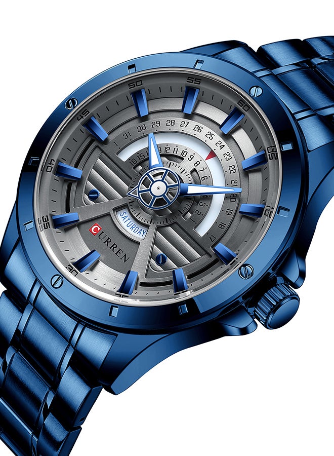 كارين ساعة يد كوارتز مقاومة للماء بسوار من الإستانلس ستيل طراز 8381 - مقاس 46 مم - لون أزرق للرجال - Image 2