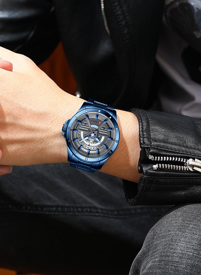 كارين ساعة يد كوارتز مقاومة للماء بسوار من الإستانلس ستيل طراز 8381 - مقاس 46 مم - لون أزرق للرجال - Image 3