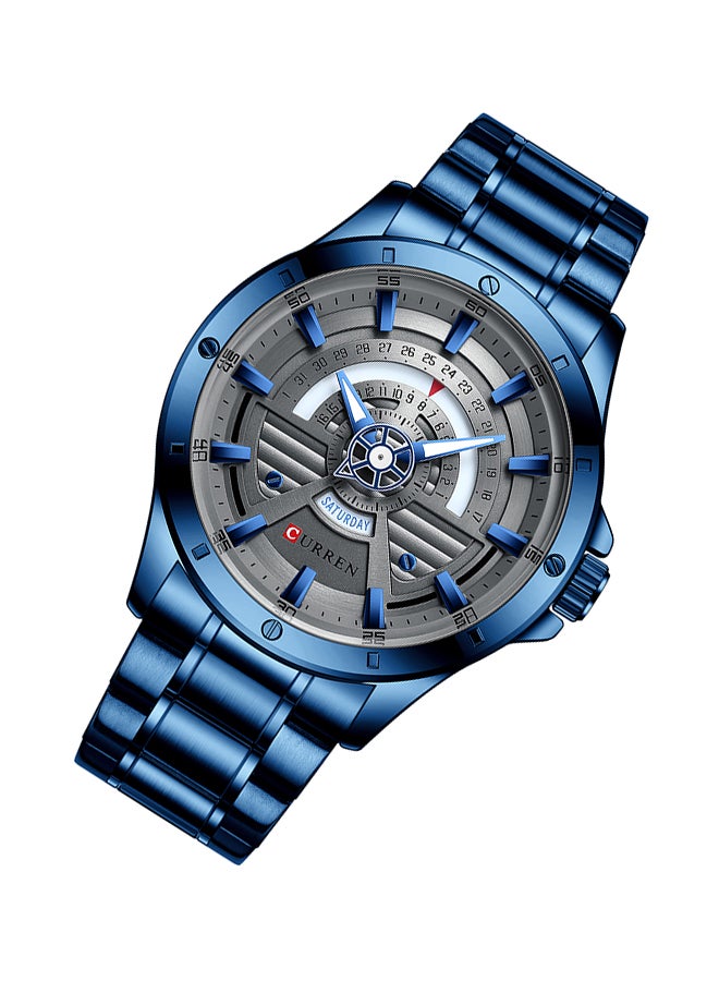 كارين ساعة يد كوارتز مقاومة للماء بسوار من الإستانلس ستيل طراز 8381 - مقاس 46 مم - لون أزرق للرجال - Image 4