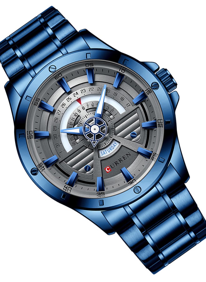 كارين ساعة يد كوارتز مقاومة للماء بسوار من الإستانلس ستيل طراز 8381 - مقاس 46 مم - لون أزرق للرجال - Image 5