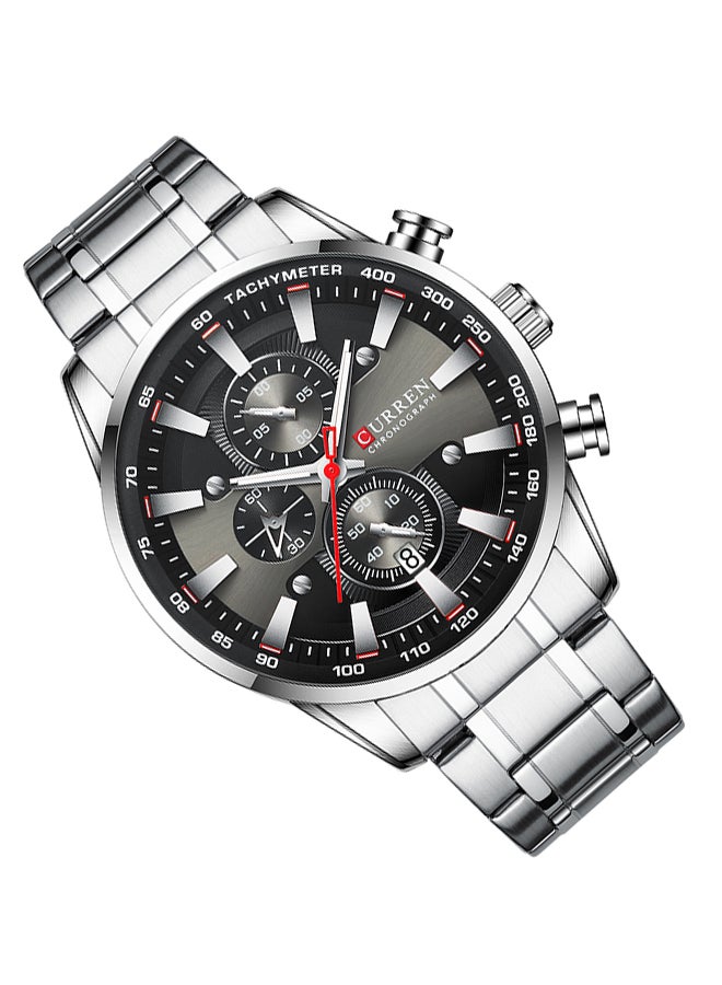 كارين ساعة يد كوارتز كاجوال كرونوغراف مقاومة للماء بسوار من الستانلس ستيل طراز 8351 - قياس 47 مم - لون فضي للرجال - Image 5