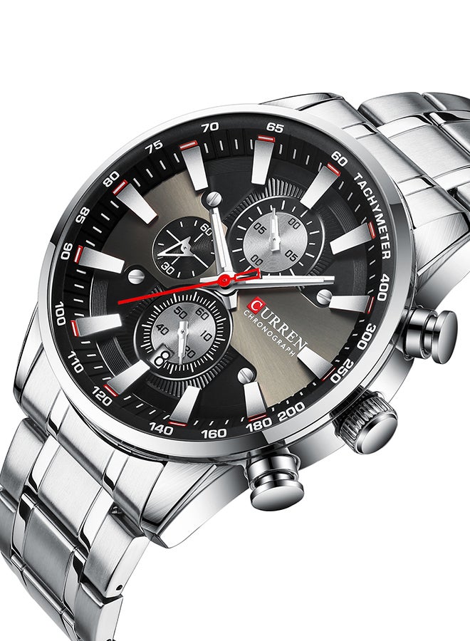 كارين ساعة يد كوارتز كاجوال كرونوغراف مقاومة للماء بسوار من الستانلس ستيل طراز 8351 - قياس 47 مم - لون فضي للرجال - Image 2