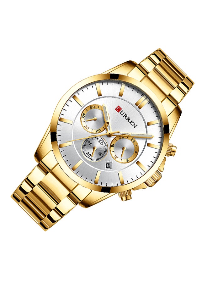 كارين ساعة يد كوارتز كاجوال كرونوغراف مقاومة للماء بسوار من الستانلس ستيل طراز 8358 - مقاس 47 مم - لون ذهبي للرجال - Image 4