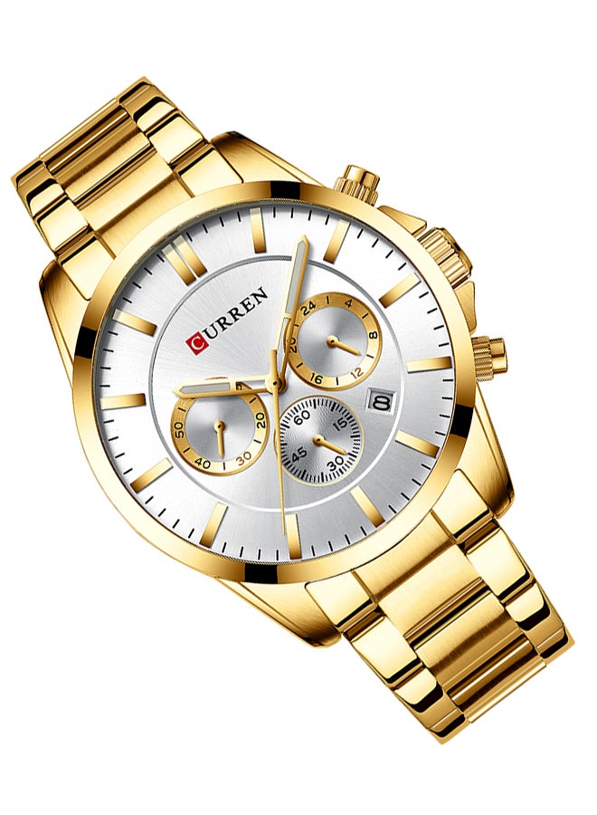 كارين ساعة يد كوارتز كاجوال كرونوغراف مقاومة للماء بسوار من الستانلس ستيل طراز 8358 - مقاس 47 مم - لون ذهبي للرجال - Image 5