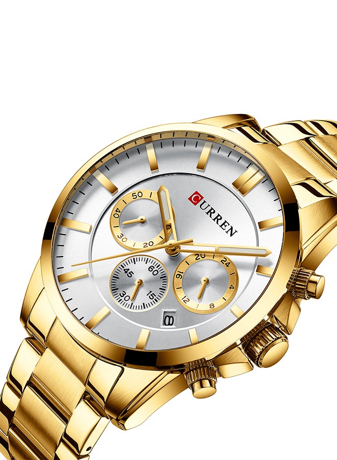 كارين ساعة يد كوارتز كاجوال كرونوغراف مقاومة للماء بسوار من الستانلس ستيل طراز 8358 - مقاس 47 مم - لون ذهبي للرجال - Image 2