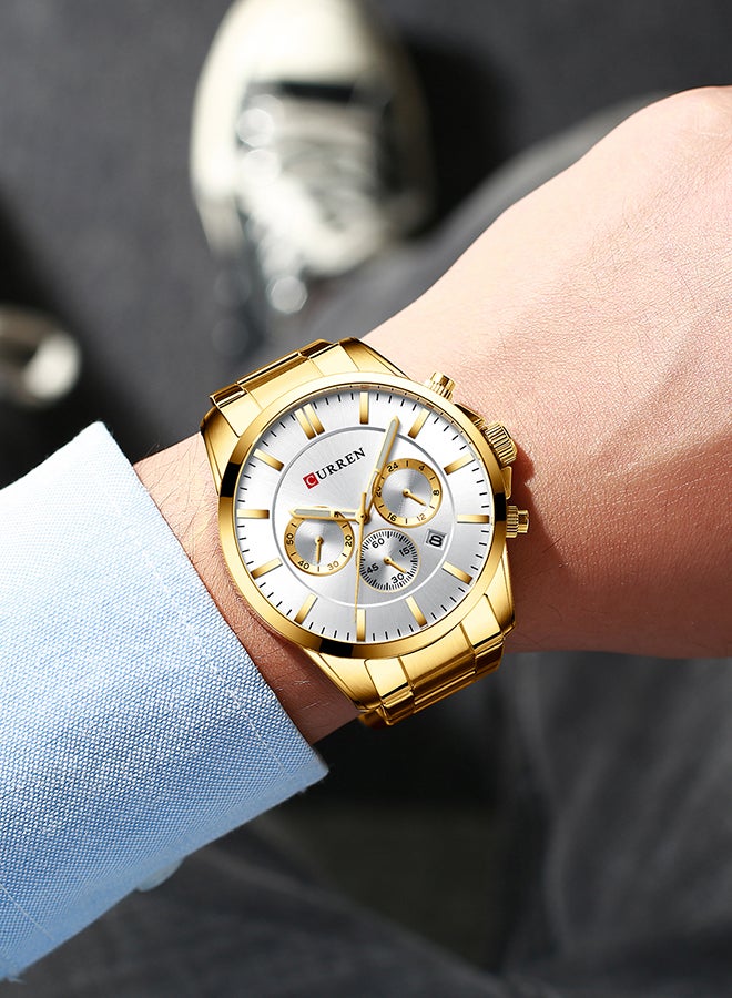 كارين ساعة يد كوارتز كاجوال كرونوغراف مقاومة للماء بسوار من الستانلس ستيل طراز 8358 - مقاس 47 مم - لون ذهبي للرجال - Image 3