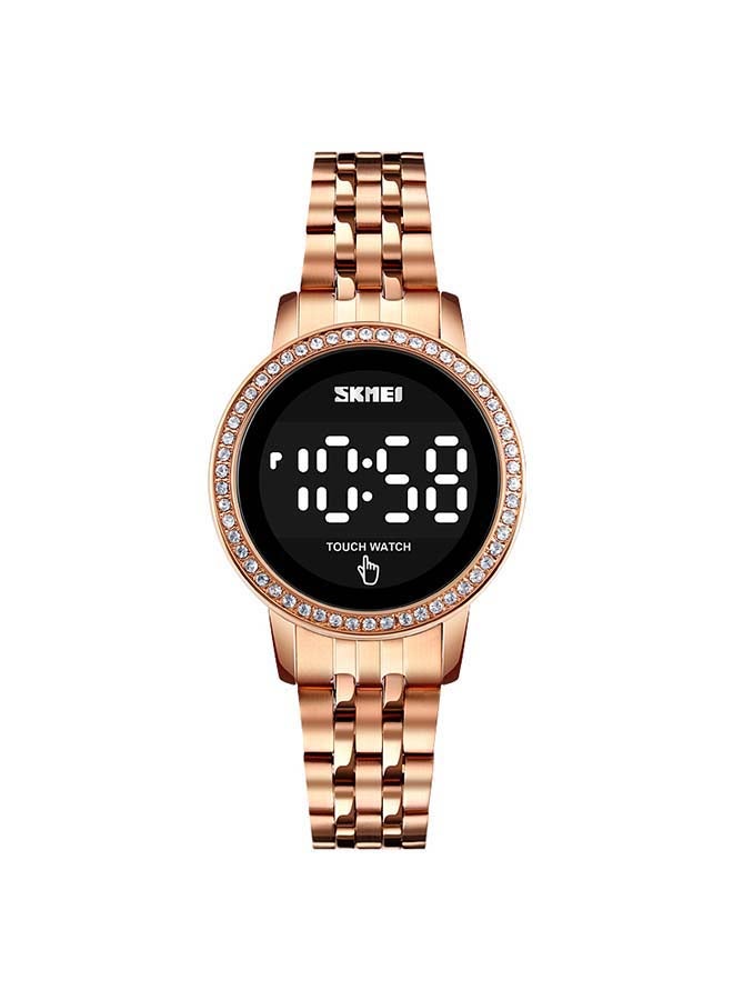 سكمي ساعة رقمية بسوار من الإستانلس ستيل وشاشة تعمل باللمس ومرصعة بالألماس، طراز 1669 للنساء - Image 1