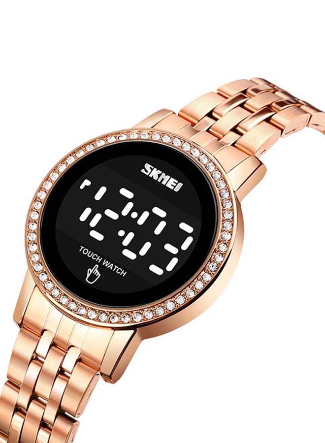 سكمي ساعة رقمية بسوار من الإستانلس ستيل وشاشة تعمل باللمس ومرصعة بالألماس، طراز 1669 للنساء - Image 2