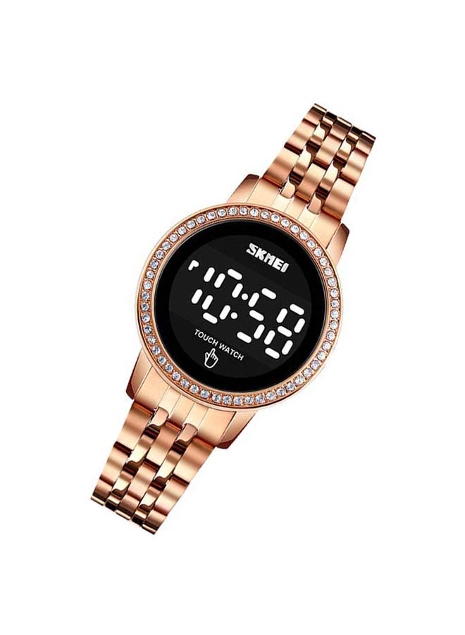سكمي ساعة رقمية بسوار من الإستانلس ستيل وشاشة تعمل باللمس ومرصعة بالألماس، طراز 1669 للنساء - Image 4