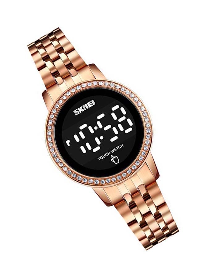 سكمي ساعة رقمية بسوار من الإستانلس ستيل وشاشة تعمل باللمس ومرصعة بالألماس، طراز 1669 للنساء - Image 5