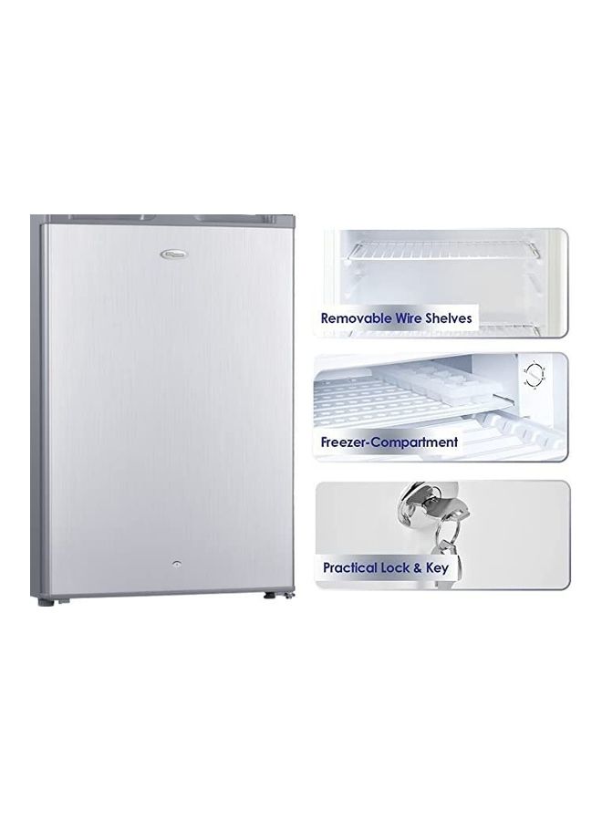 SUPER GENERAL - Mini 90 Liter Gross Volume Compact Refrigerator, Beverage-Fridge With Child Lock, Shelf, Freezer-Box, Reversible Door, 47.5 x 44.5 x 69.5 Cm 239 W SGR-045-HS Silver - Image 1