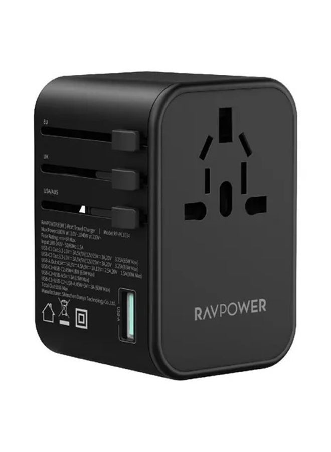 RAVPOWER 3-Port Pioneer Travel Charger Global Version PD 65W Black  - Image 1