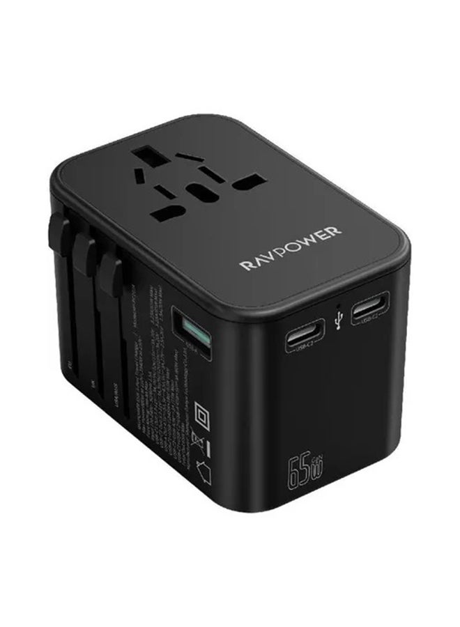RAVPOWER 3-Port Pioneer Travel Charger Global Version PD 65W Black  - Image 2