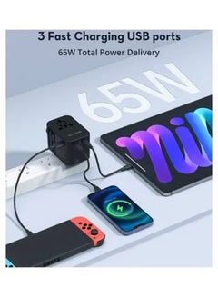 راف باور فيش سفر راف باور بقوة 65 واط متعدد المداخل مع منفذين تايب سي ومنفذ USB - اسود أسود  - Image 5