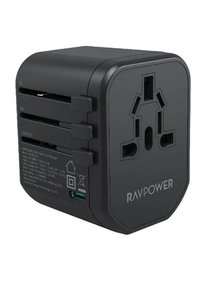 RAVPOWER 3-Port Pioneer Travel Charger Global Version PD 20W Black  - Image 1