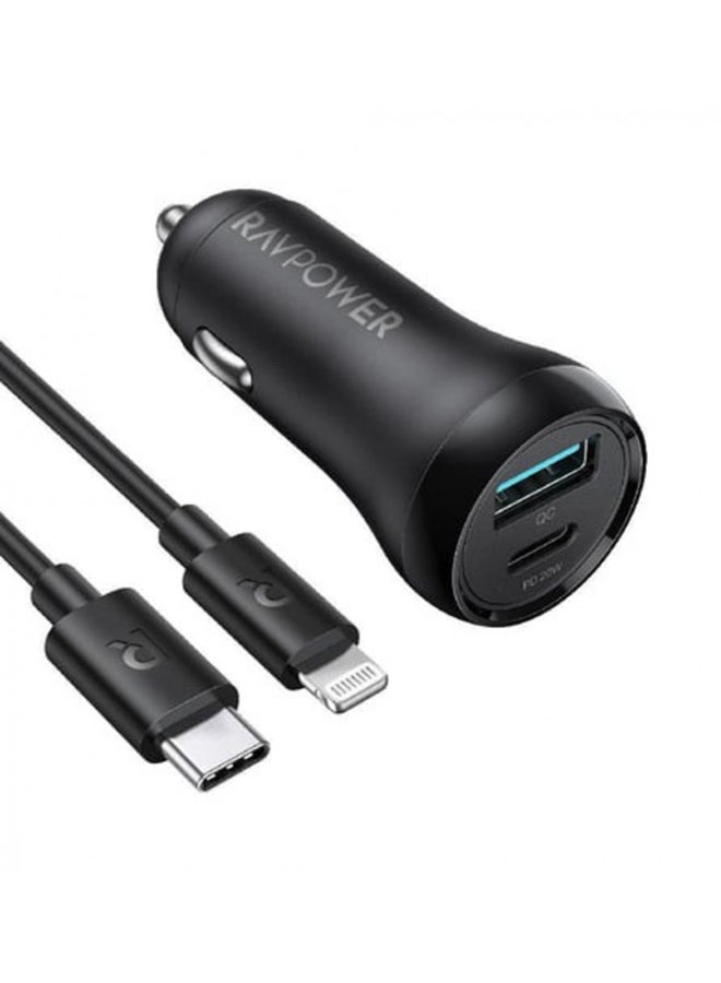 راف باور شاحن سيارة كومبو PD 20 وات مع كابل Lightning بطول 1 متر - Image 1