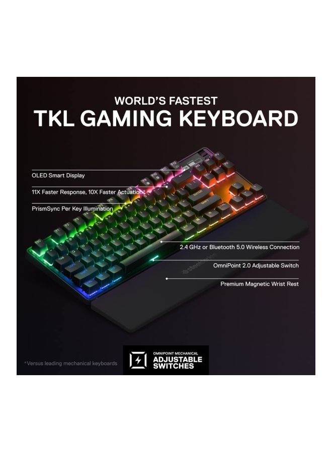 steelseries - Apex Pro TKL Wireless Mechanical Keyboard (2023) - OmniPoint 2.0 Adjustable HyperMagnetic Switches, 40-Level Per-Key Actuation, 0.7ms Response Time, RGB Backlighting, OLED Smart Display, 2.4GHz & Bluetooth Wireless, USB-C, Full Key Programmability, English Layout, Black | 64865 - Image 1
