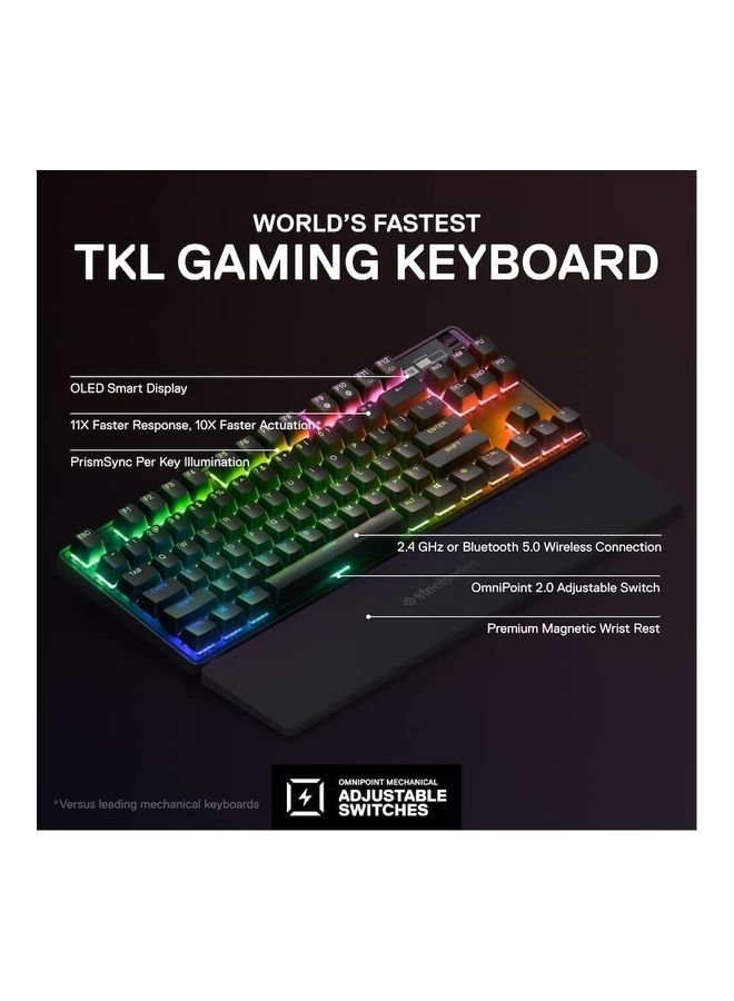 steelseries - Apex Pro TKL Wireless Mechanical Keyboard (2023) - OmniPoint 2.0 Adjustable HyperMagnetic Switches, 40-Level Per-Key Actuation, 0.7ms Response Time, RGB Backlighting, OLED Smart Display, 2.4GHz & Bluetooth Wireless, USB-C, Full Key Programmability, English Layout, Black | 64865 - Image 1