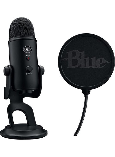 Blue Yeti Game Streaming USB Condenser Microphone Kit With Voice Exclusive Stream Labs Themes Custom Pop Filter 988-000521 Black