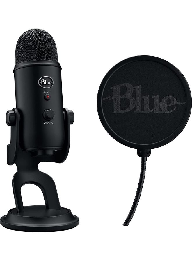 Logitech - Blue Yeti Game Streaming USB Condenser Microphone Kit With Voice Exclusive Stream Labs Themes Custom Pop Filter 988-000521 Black - Image 1