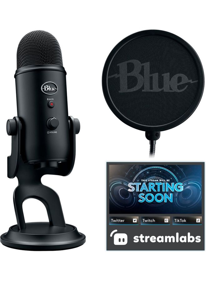 Logitech - Blue Yeti Game Streaming USB Condenser Microphone Kit With Voice Exclusive Stream Labs Themes Custom Pop Filter 988-000521 Black - Image 1