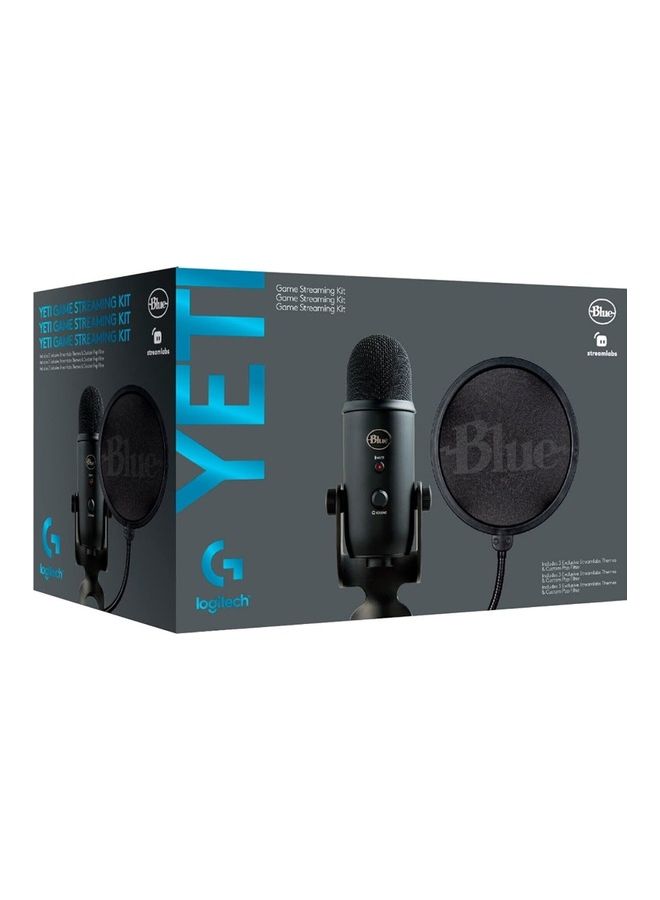 Logitech - Blue Yeti Game Streaming USB Condenser Microphone Kit With Voice Exclusive Stream Labs Themes Custom Pop Filter 988-000521 Black - Image 1
